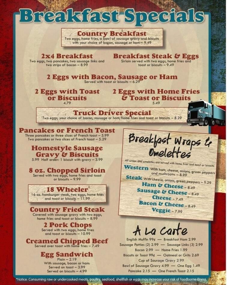 A & A Truck Plaza - Jackson, OH menu_pic
