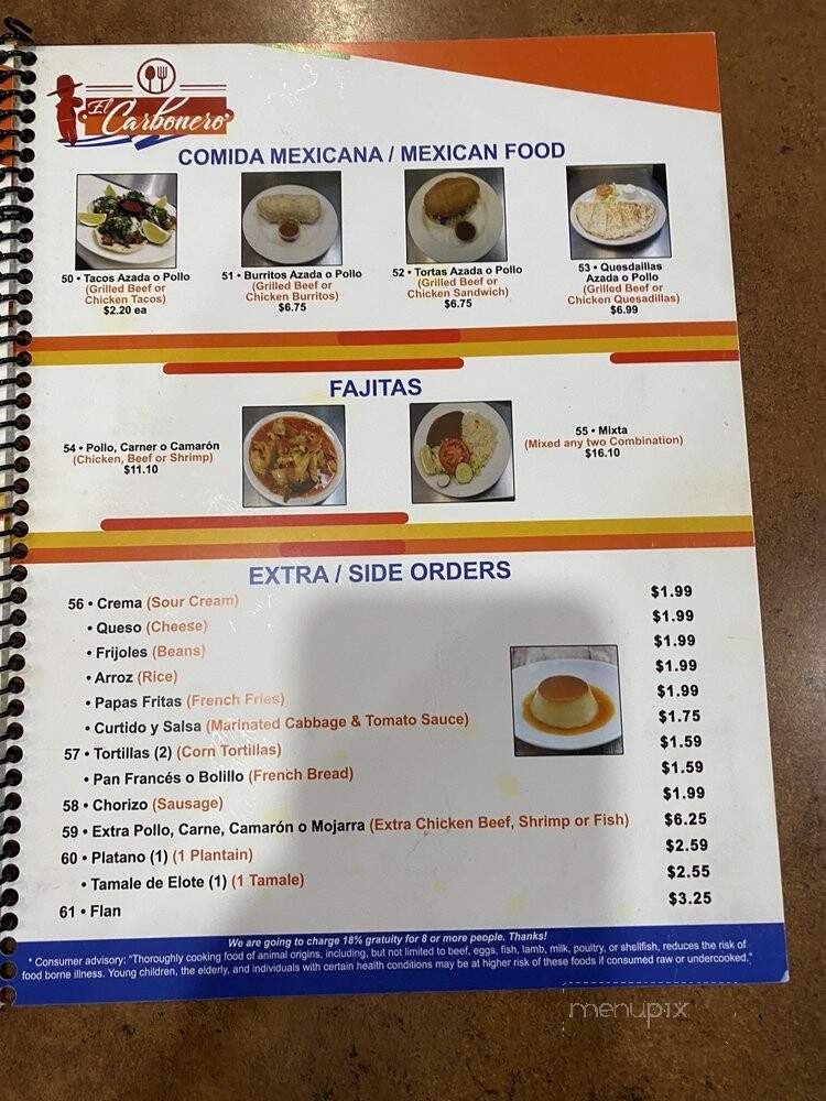 El Carbonero Restaurant and Pupuseria - Las Vegas, NV menu_pic