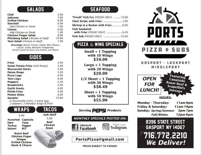 Ports Pizza & Subs - Gasport, NY