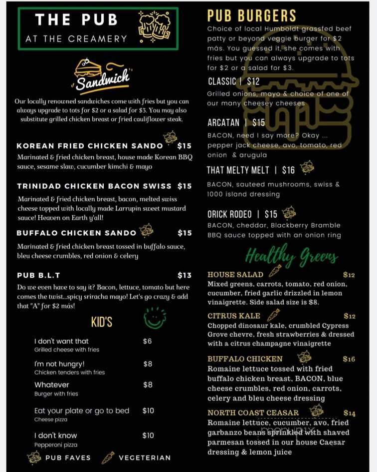 The Pub at The Creamery - Arcata, CA menu_pic