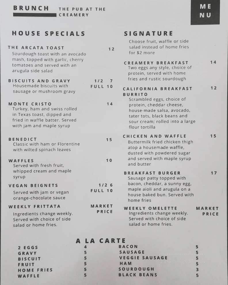 The Pub at The Creamery - Arcata, CA menu_pic