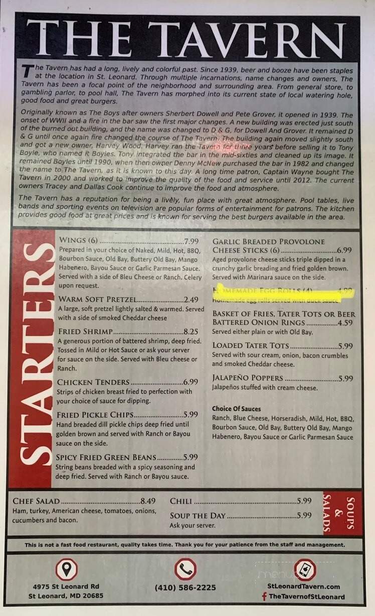 The Tavern - Saint Leonard, MD menu_pic
