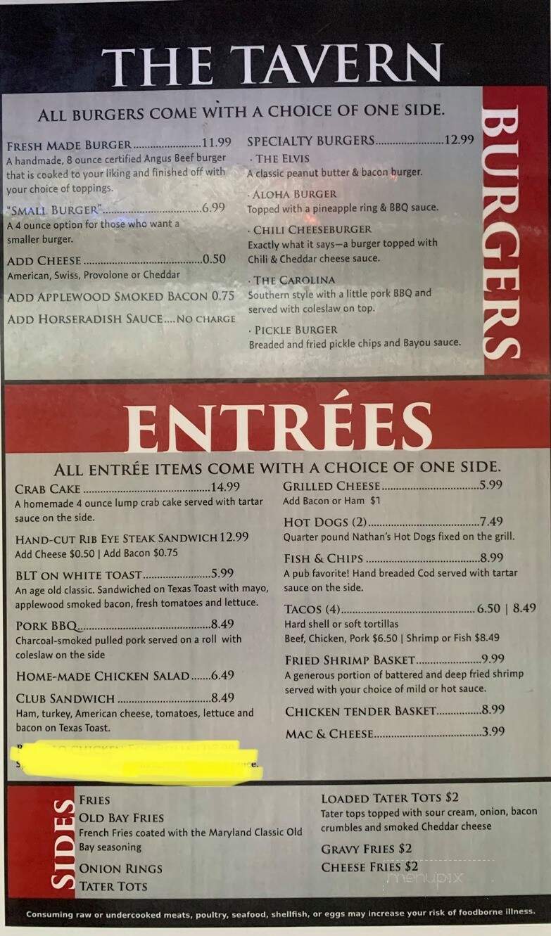 The Tavern - Saint Leonard, MD menu_pic