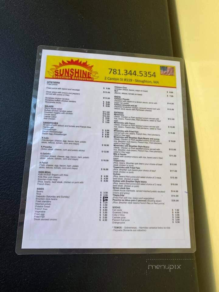 Sunshine Breakfast & Grille - Stoughton, MA menu_pic