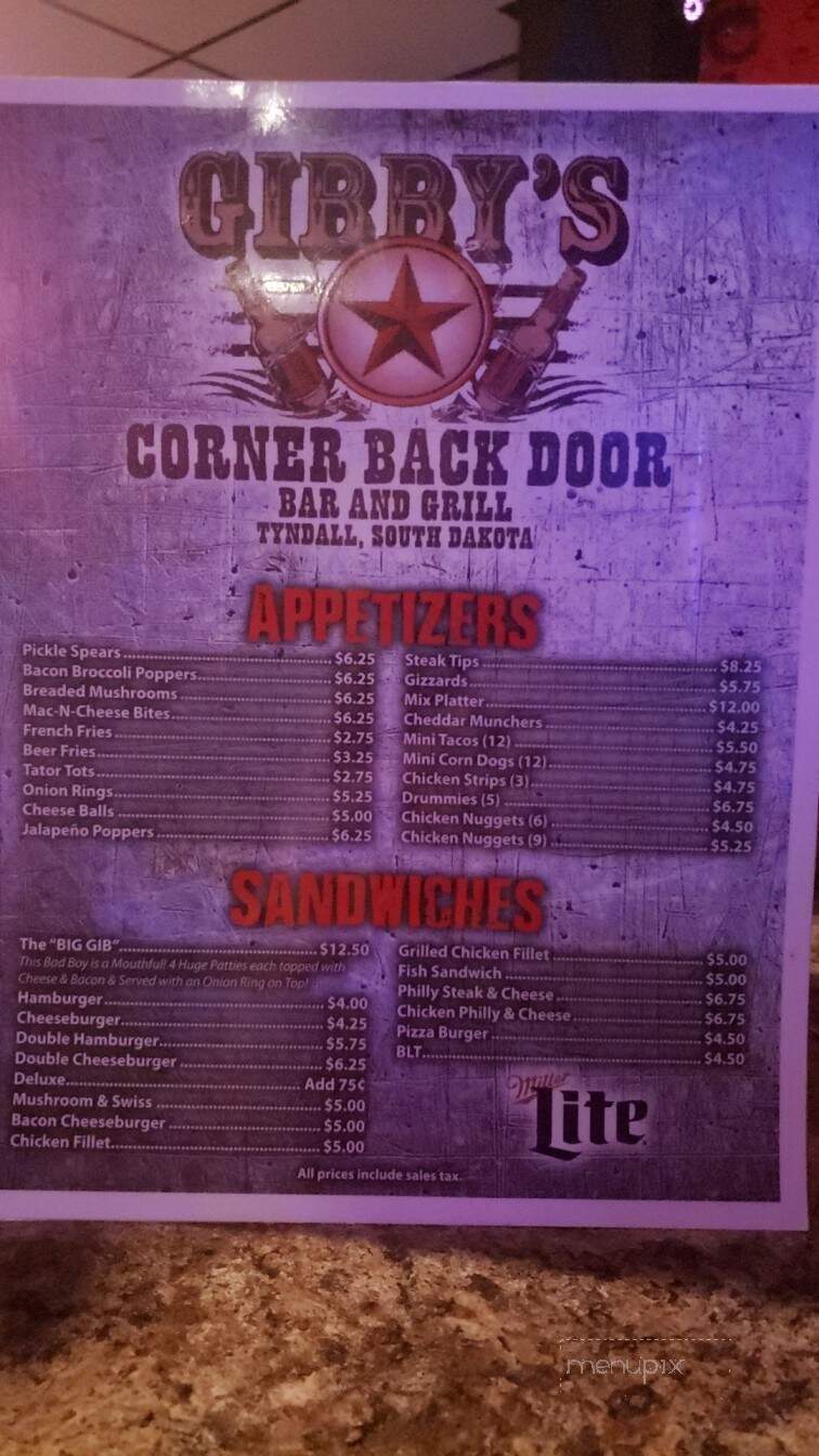 Corner Bar & Lounge - Tyndall, SD menu_pic