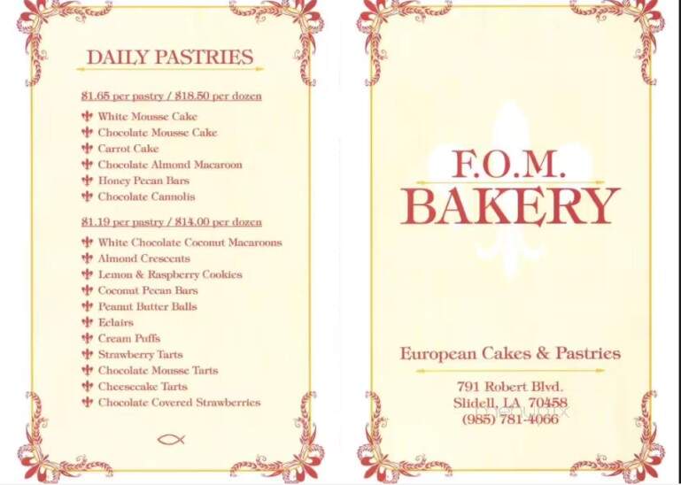 FOM Bakery & Catering - Slidell, LA menu_pic