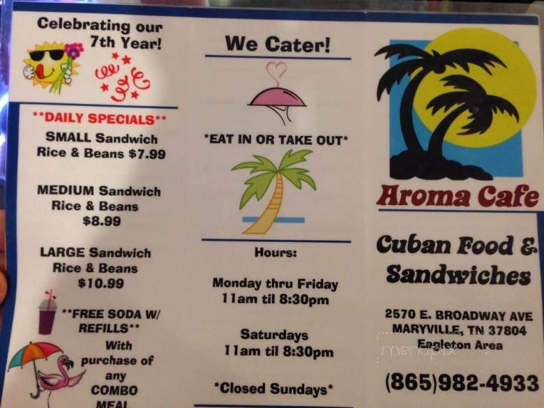 Aroma Cafe - Maryville, TN menu_pic
