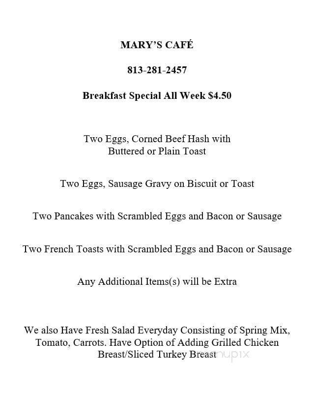 Mary's Cafe II - Tampa, FL menu_pic