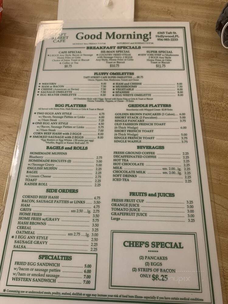 Taft Street Cafe - Hollywood, FL menu_pic