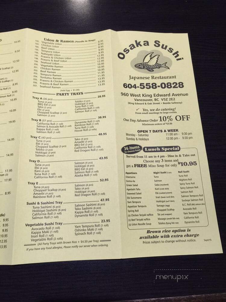 Osaka Sushi Japanese Restaurant - Vancouver, BC menu_pic