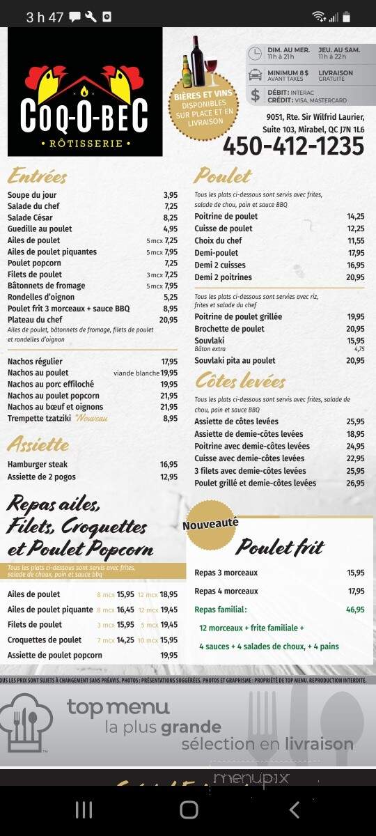 Coq-O-Bec - Saint-Jerome, QC menu_pic