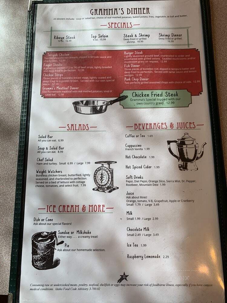 Gramma's Family Restaurant - Cascade, ID menu_pic