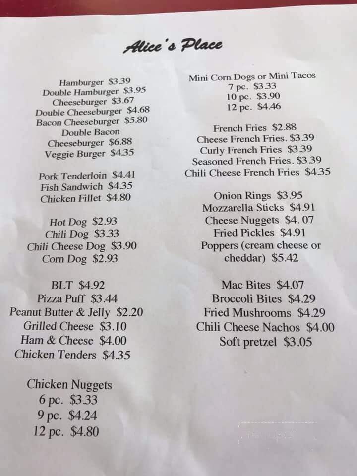 Alice's Place - Elburn, IL menu_pic