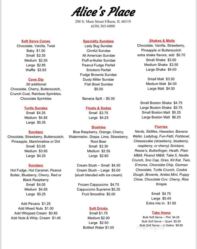 Alice's Place - Elburn, IL menu_pic