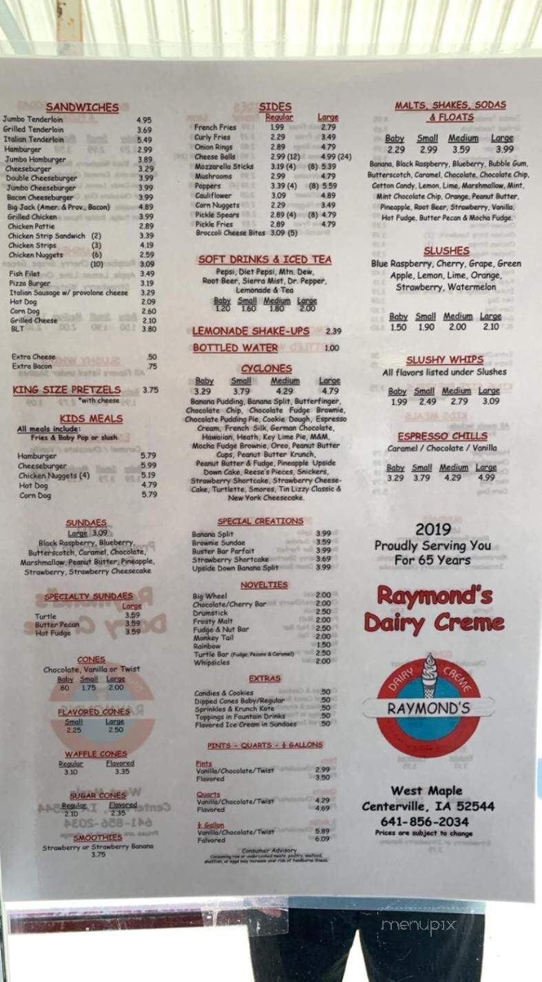 Raymonds Dairy Creme - Centerville, IA menu_pic