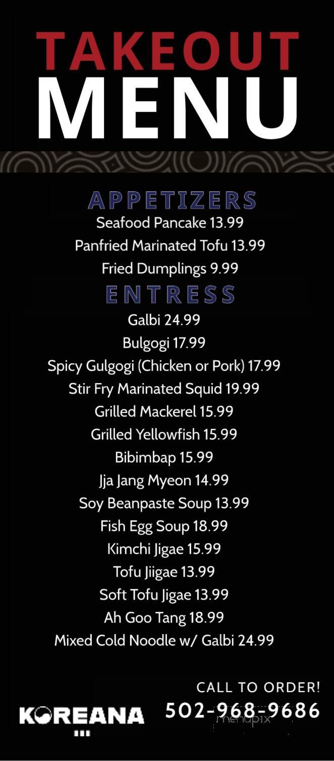 Koreana Restaurant II - Louisville, KY menu_pic