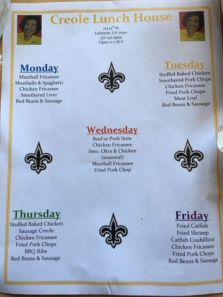 Creole Lunch House - Lafayette, LA menu_pic