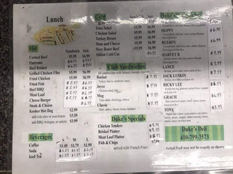 Duke's Carry Out Deli - Elkridge, MD menu_pic
