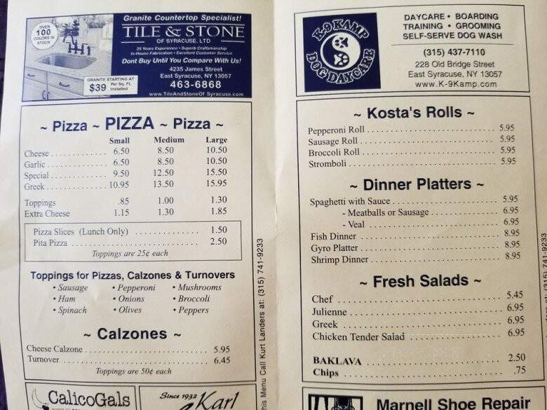 Kostas Pizza House - East Syracuse, NY menu_pic