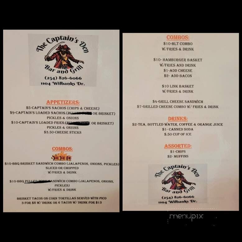 Captain's Den - Waco, TX menu_pic
