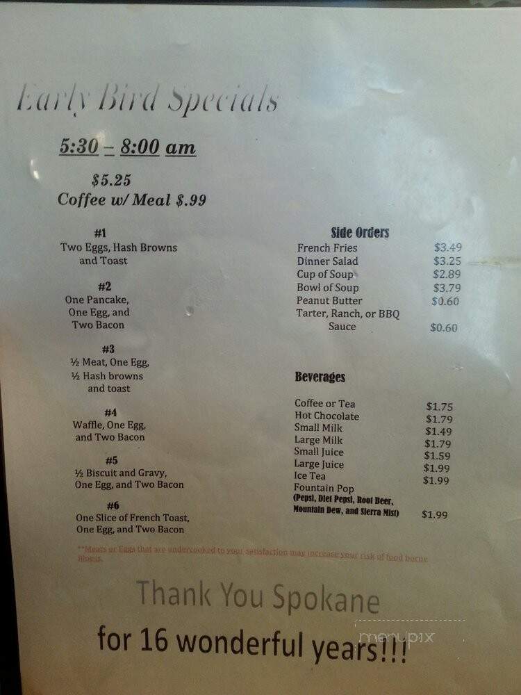 Hillside Inn - Spokane, WA menu_pic