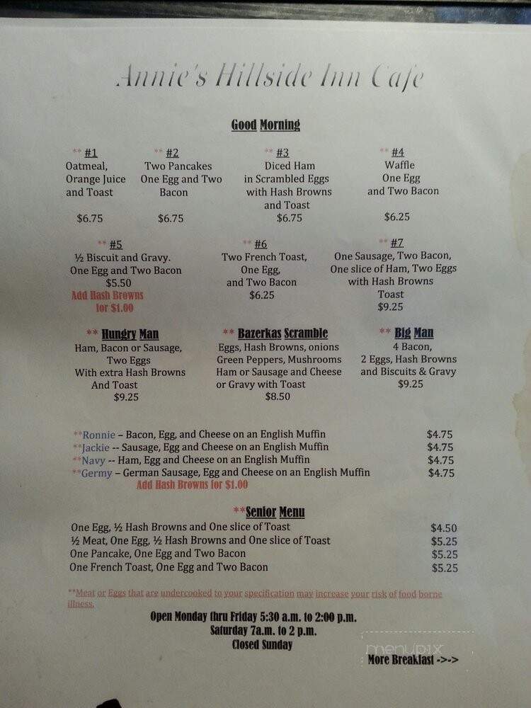 Hillside Inn - Spokane, WA menu_pic