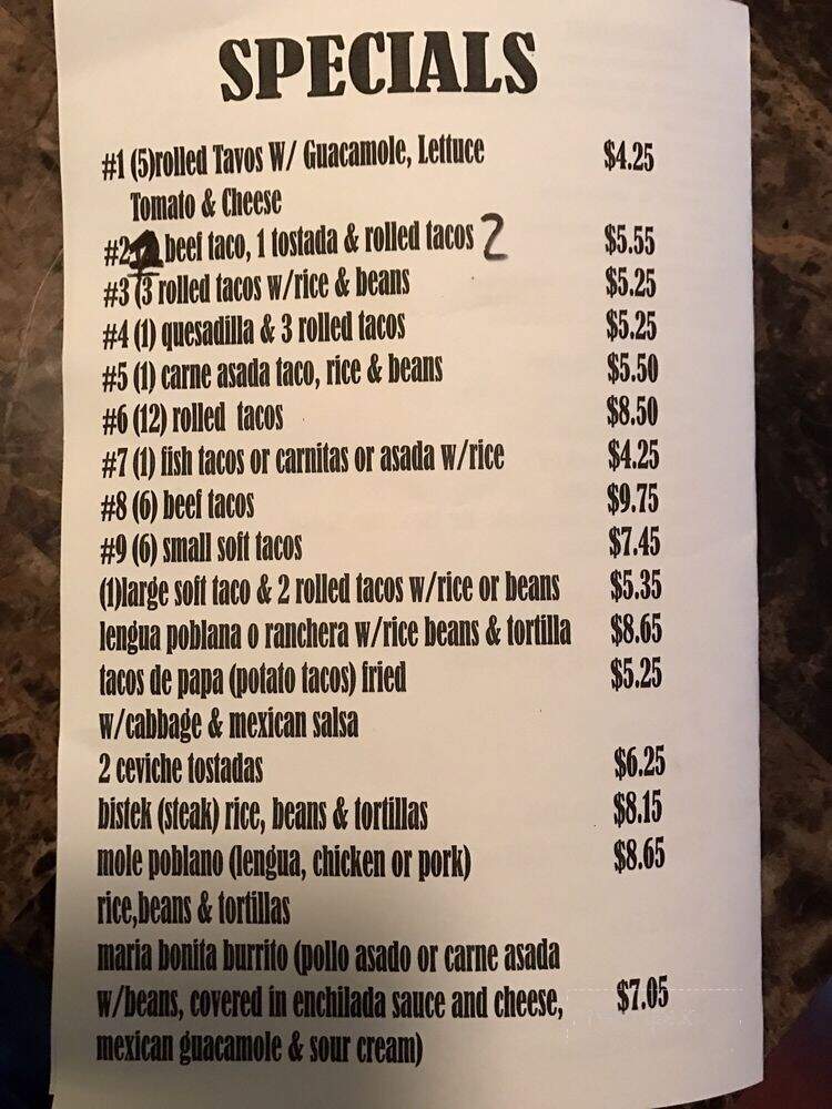 La India Bonita - Chula Vista, CA menu_pic