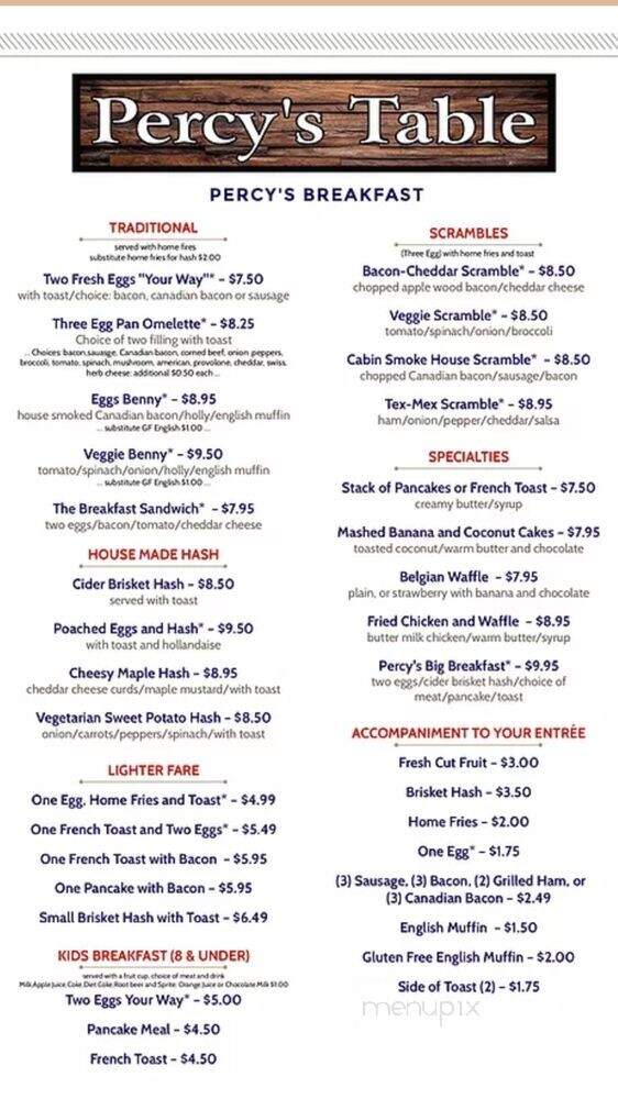 Percy's Table - Standish, ME menu_pic