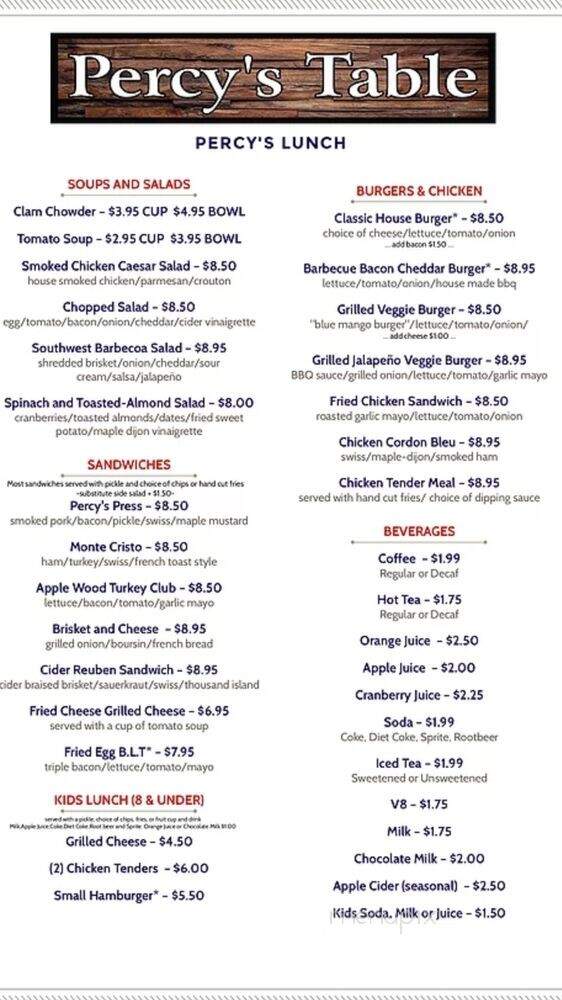 Percy's Table - Standish, ME menu_pic