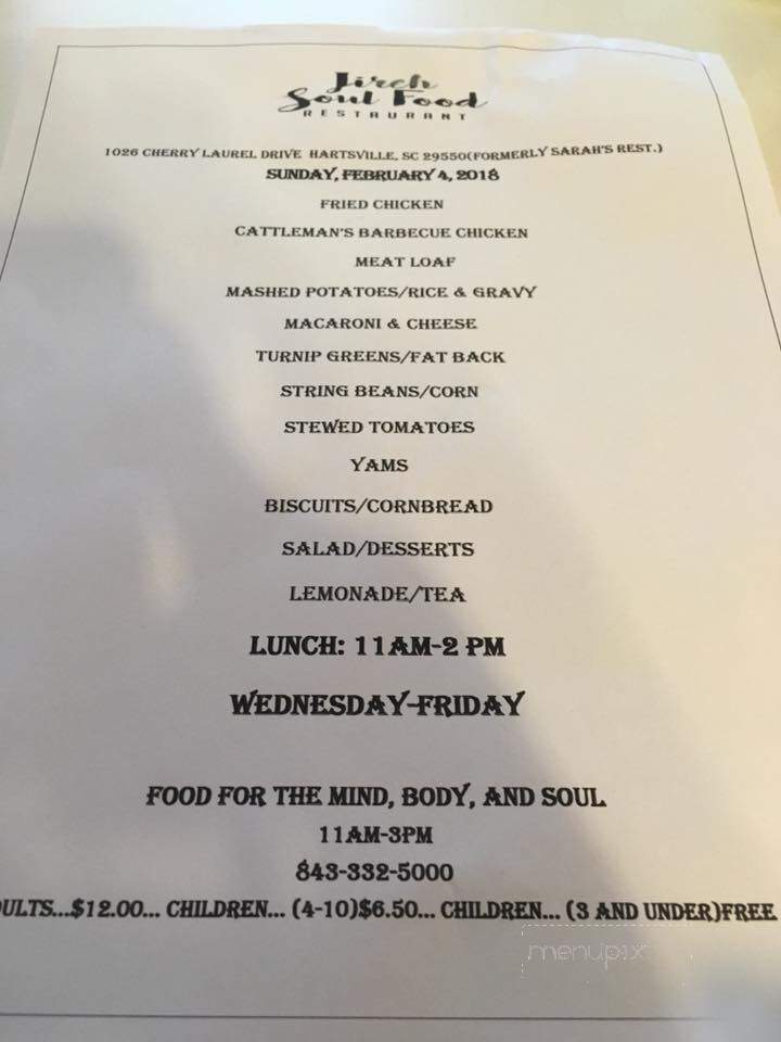 Jireh Soul Food - Hartsville, SC menu_pic