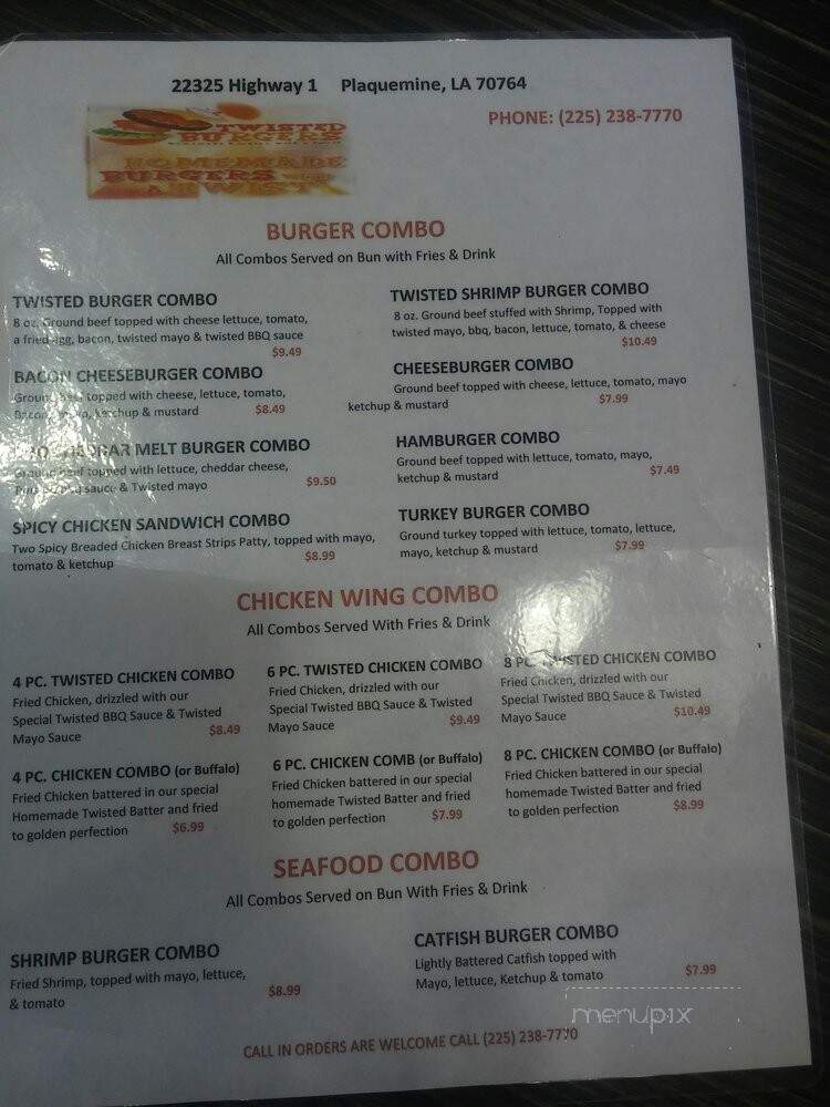 Twisted Burger - Plaquemine, LA menu_pic