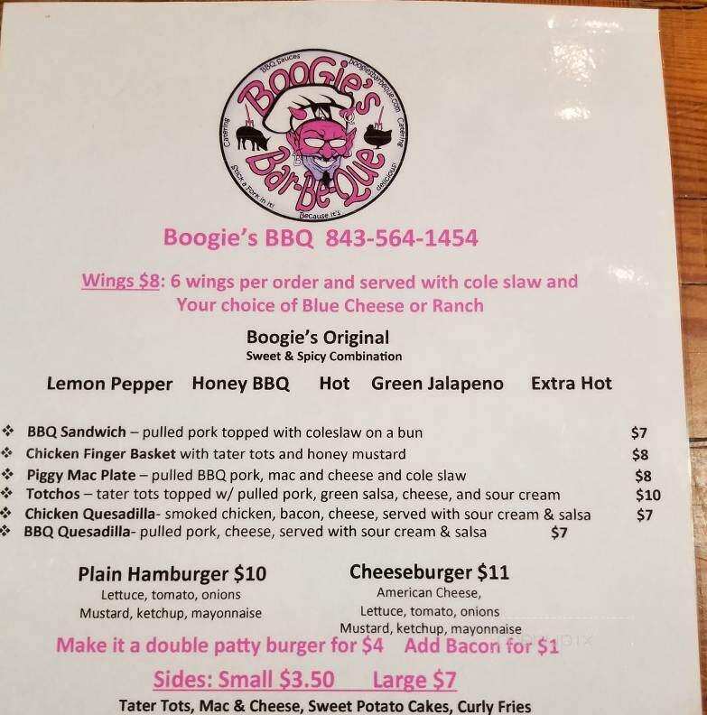 Boogie's Bar-Be-Que - Hollywood, SC menu_pic