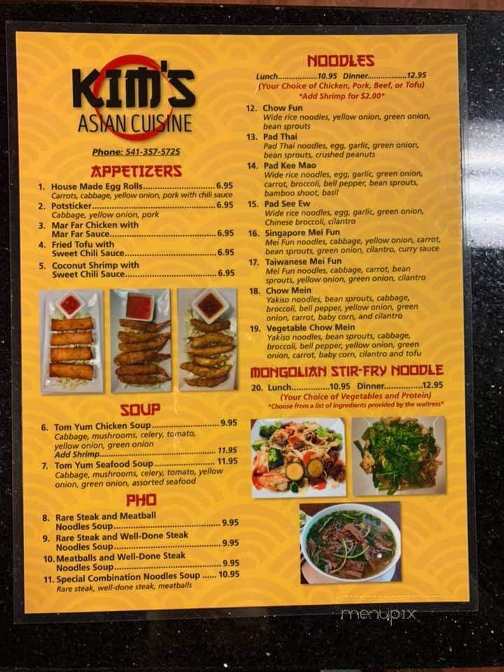 Kim's Asian Cuisine - Eugene, OR menu_pic