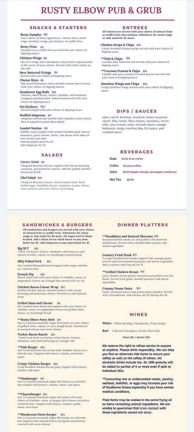 Rusty Elbow Pub & Grub - Kent, WA menu_pic