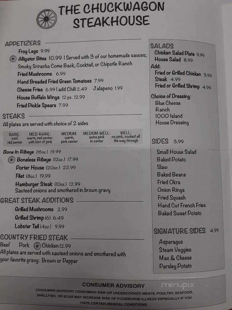 The Chuckwagon Steakhouse - Roanoke, AL menu_pic