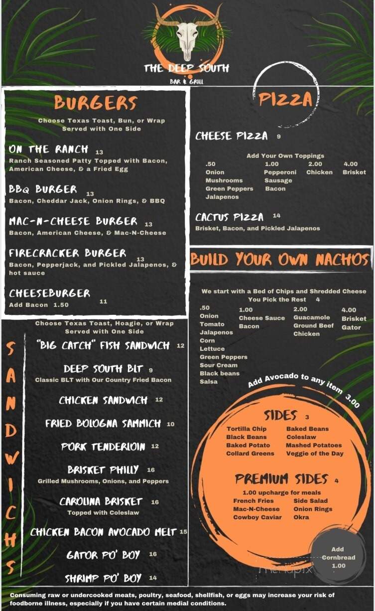 The Deep South Bar & Grill - Sebring, FL menu_pic
