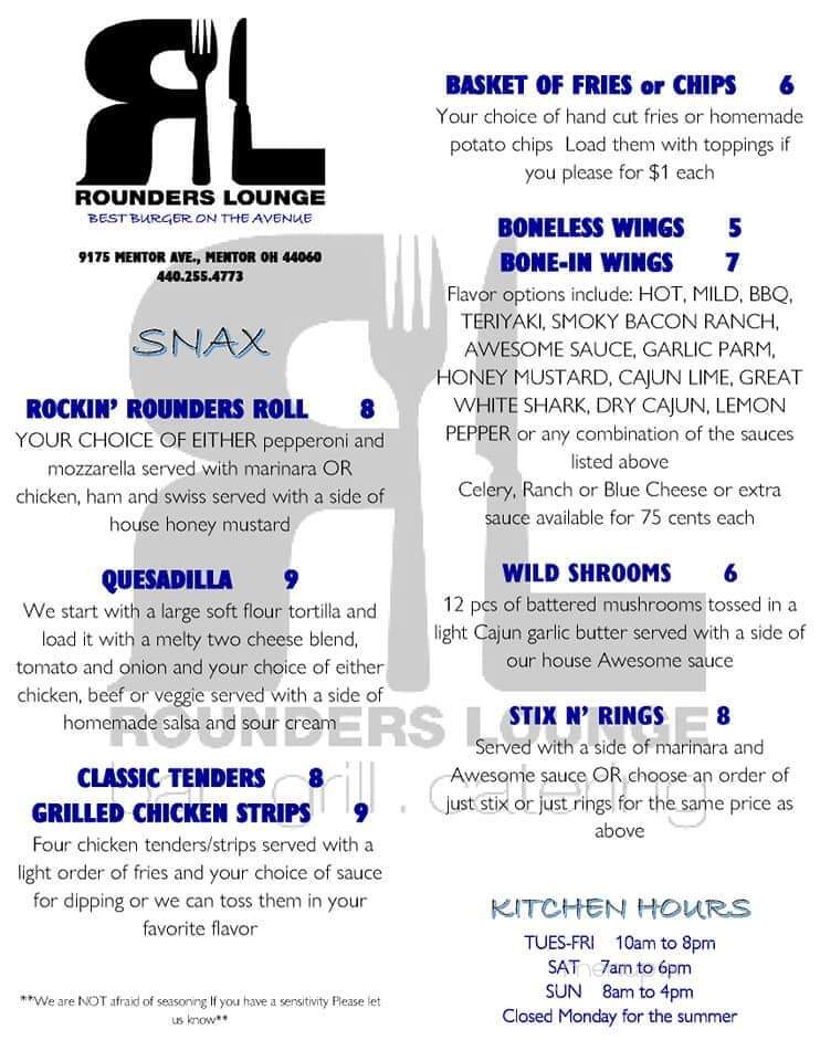 Rounders - Mentor, OH menu_pic