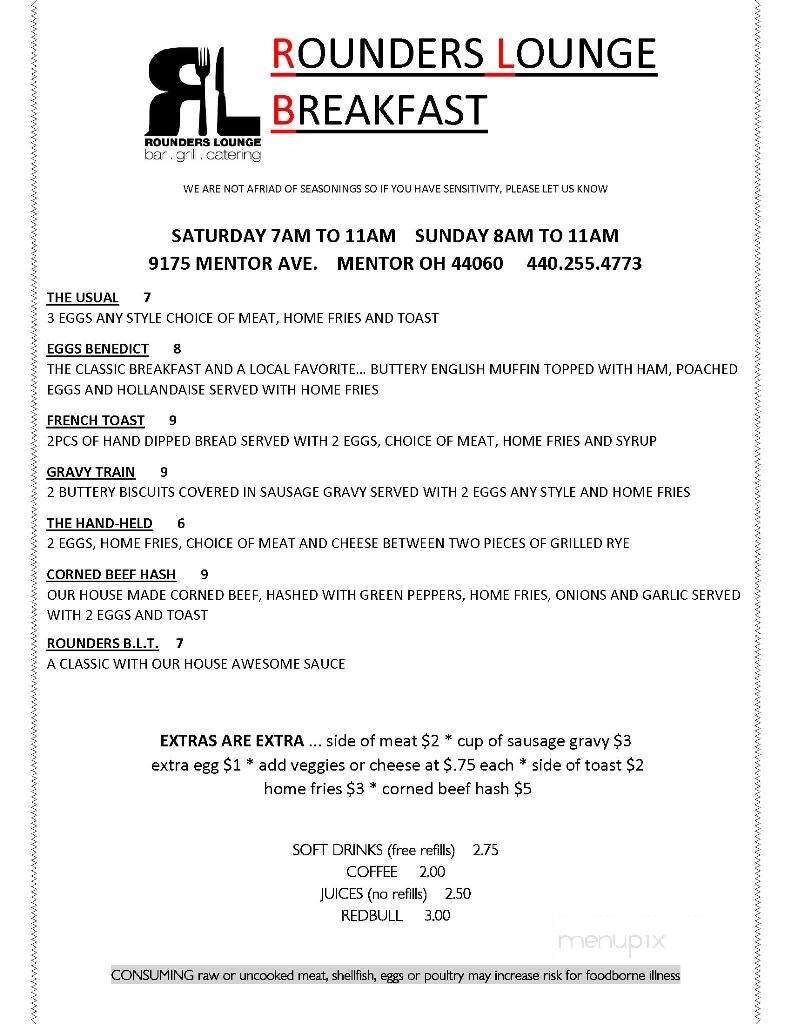 Rounders - Mentor, OH menu_pic