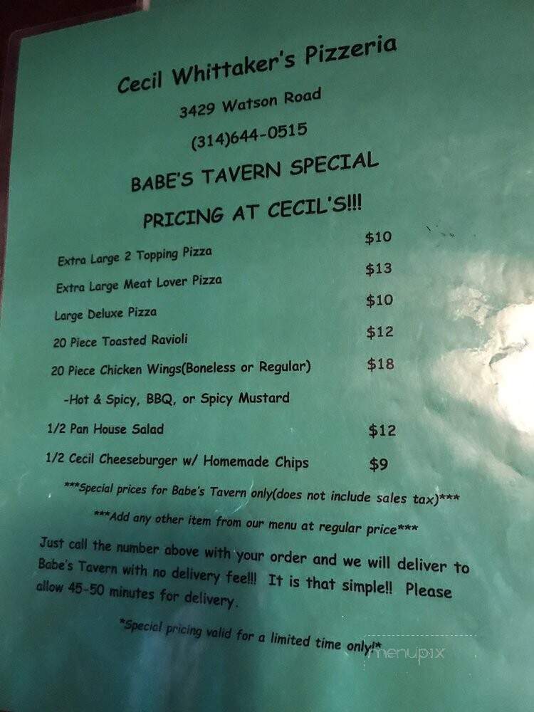 Babe's Tavern & Garden - Saint Louis, MO menu_pic