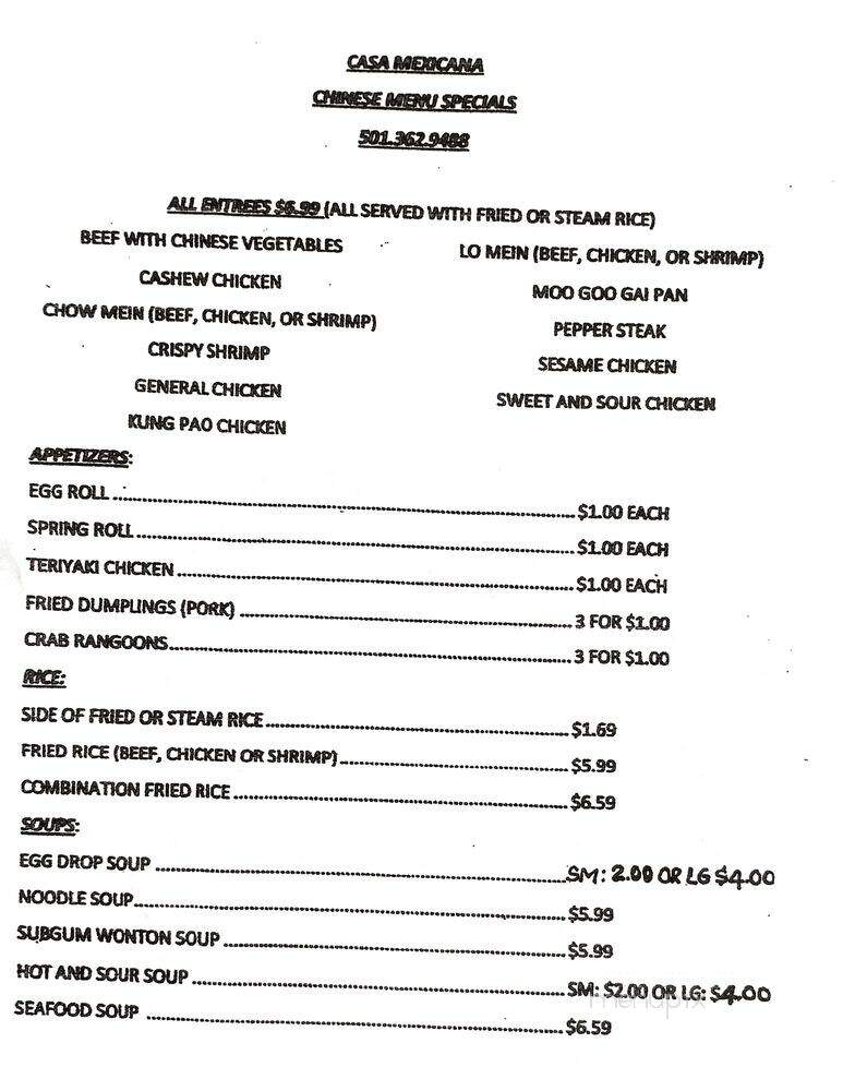 Casa Mexicana - Heber Springs, AR menu_pic