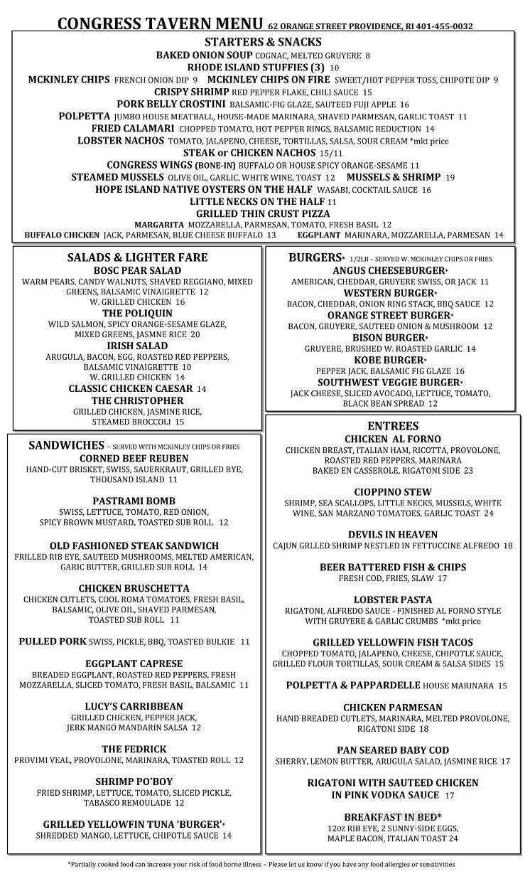 Congress Tavern - Providence, RI menu_pic