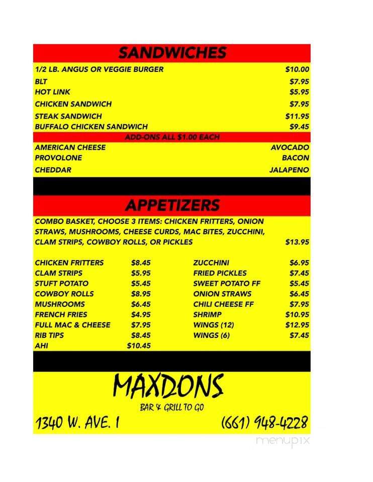 Maxdons Cocktails - Lancaster, CA menu_pic