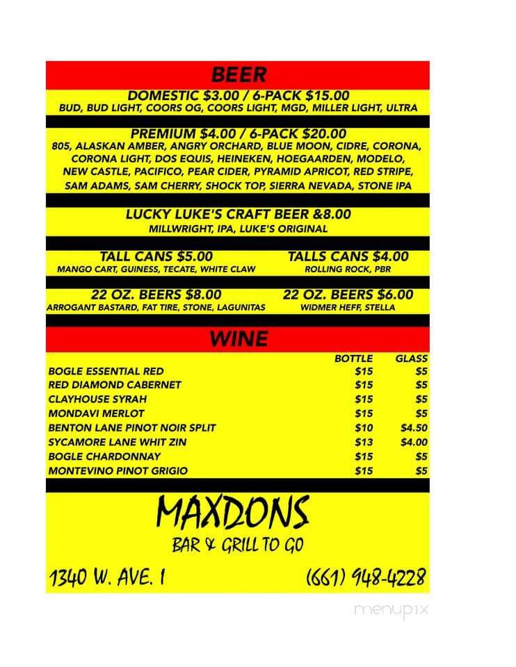 Maxdons Cocktails - Lancaster, CA menu_pic