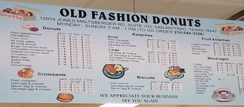 Old Fashion Donuts - San Antonio, TX menu_pic