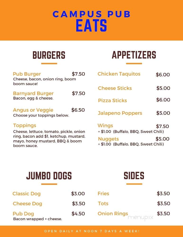 Campus Pub - Murfreesboro, TN menu_pic