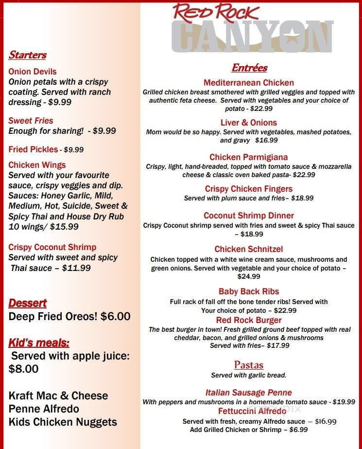 Red Rock Canyon - Belleville, ON menu_pic