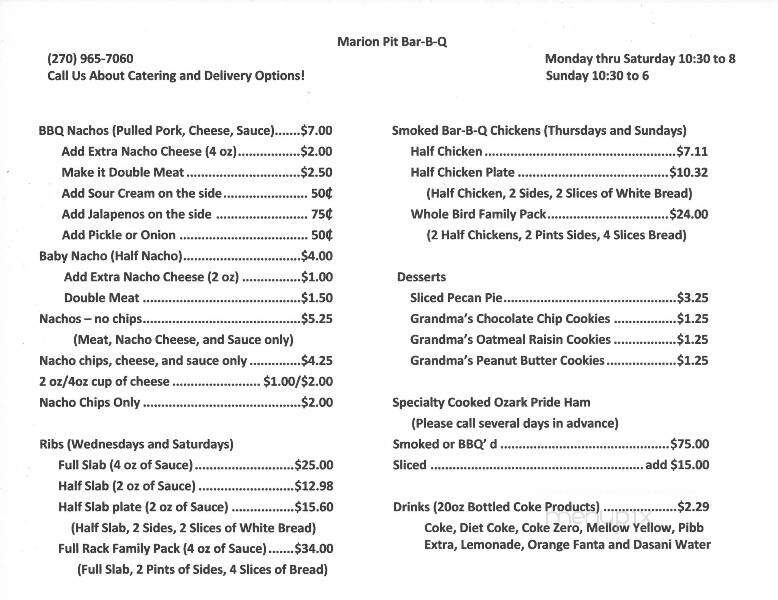 Marion Bar-B-Q Pit - Marion, KY menu_pic