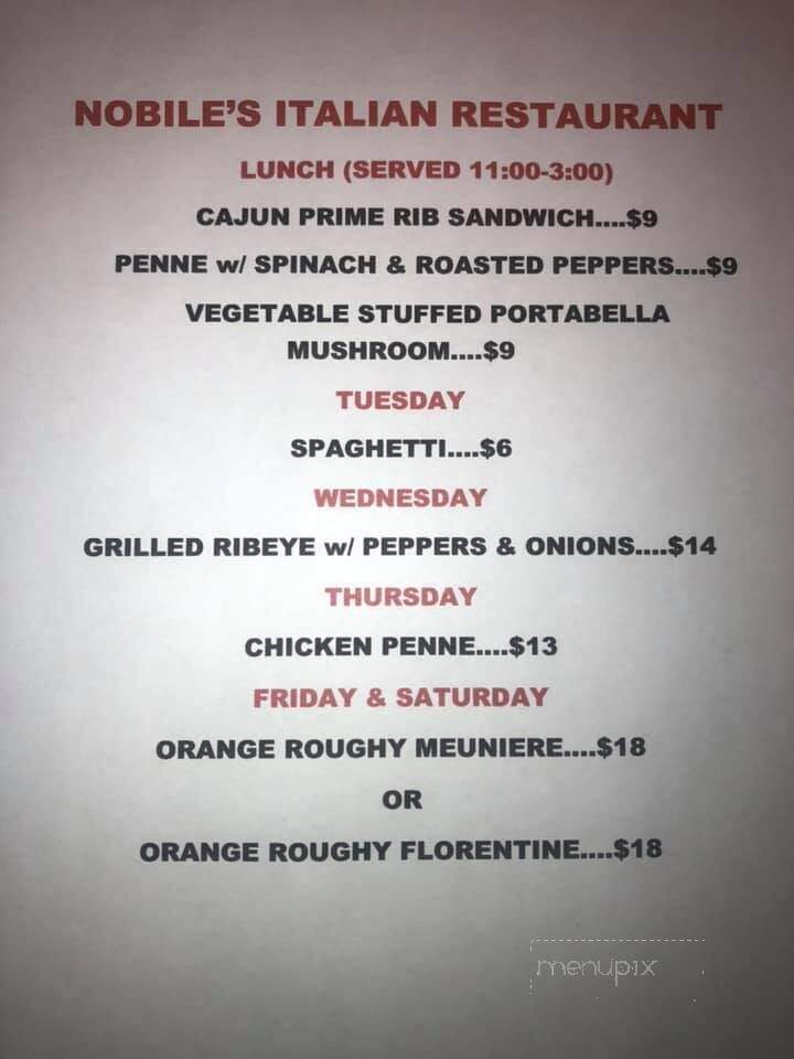 Nobile's Italian Restaurant - Youngwood, PA menu_pic