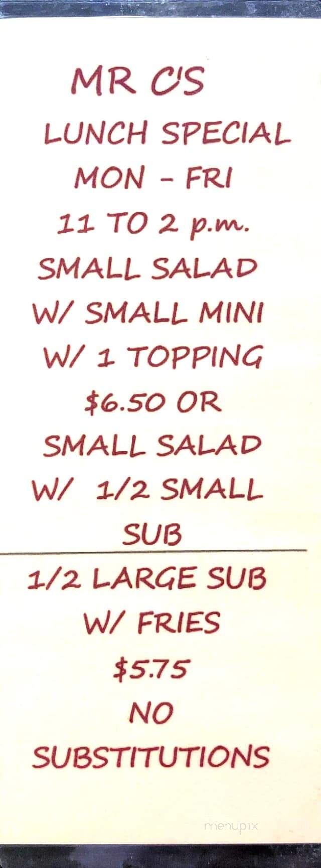 Mr C's Pizza & Subs - Poquoson, VA menu_pic
