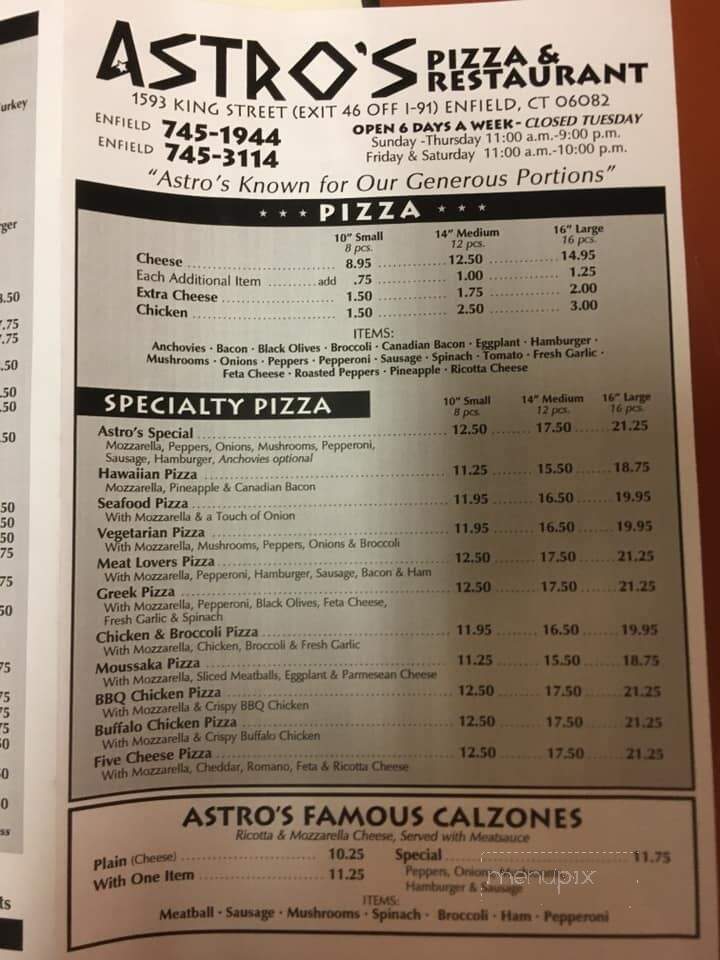 Astro's Pizza & Restaurant - Enfield, CT